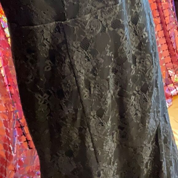 Lace & embroidered black formal dress with sheer lace top - Picture 9 of 16